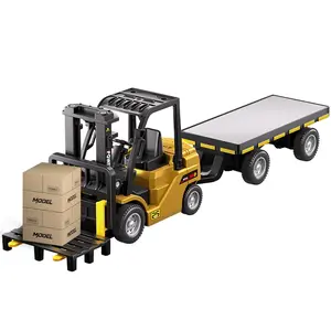 1:64 Mini Remote Control Forklift Crane Set with Trailer, RC Construction Truck, 2.4g Wireless Control, Simulation Engineering Toy, Unisex Gift for Kids