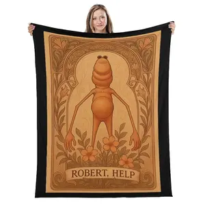 Robert Help Marcus The Worm Blanket,Funny Meme Rigatoni Pasta Blanket,Marcus The Worm VR Chat Blanket,Floral Pattern Blanket,Goofy Decor, Warm Lap Blanket for Home Office Travel Camping