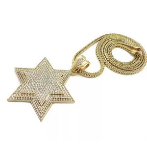 Hip Hop Jewelry Star of David Large Charm Pendant & 4mm 18" 20" 24 Stainless Steel Franco Chain Necklace