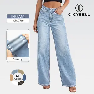 Cicy Bell  Womens 2026 High Waisted Baggy Stretchy Jeans Wide Leg Boyfriend Loose Denim Pants with Pockets Stylish Cotton Fabric Comfort Fit Bottom - Womenswear