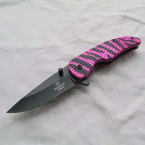 Ladies Pocket Knife Pink Tiger Print Mini Folding Knife Carving Whittling Camping
