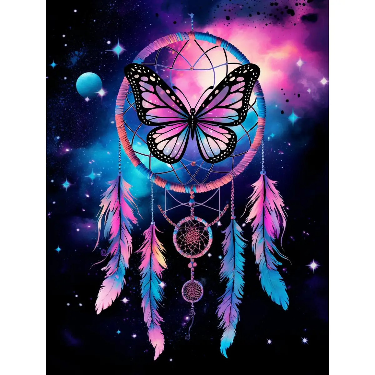 Butterfly & Dream Catcher Pattern DIY Diamond Art Painting Kit without Frame, 5D Diamond Art Painting Kit, DIY Decor Painting for Bedroom Living Room