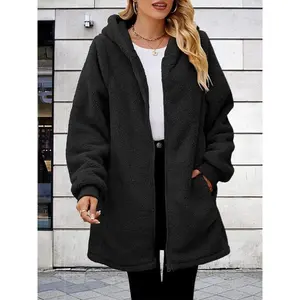 【 Plus Size 】 Solid color pocket zipper hoodie, autumn and winter casual long sleeved plush coat, women's daily wearRAIMENTRY