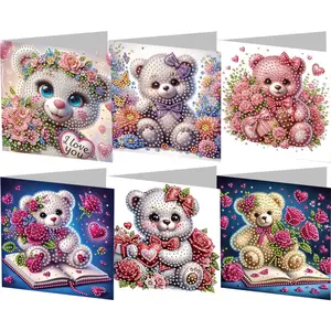6PCS DIY Diamond Painting Greeting Card Set Rhinestone Diamond Art Mosaic Postcards for Xmas Birthdays Thanksgiving & Special Occasion