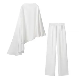 Asymmetric T-Shirt Top & Wide Leg Pants Set | Classy Two-Piece Lounge Outfit