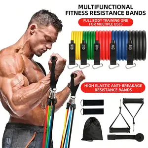 11 PCS Resistance Band Set Yoga Abs Exercise Fitness Tube Gym Home Workout Bands