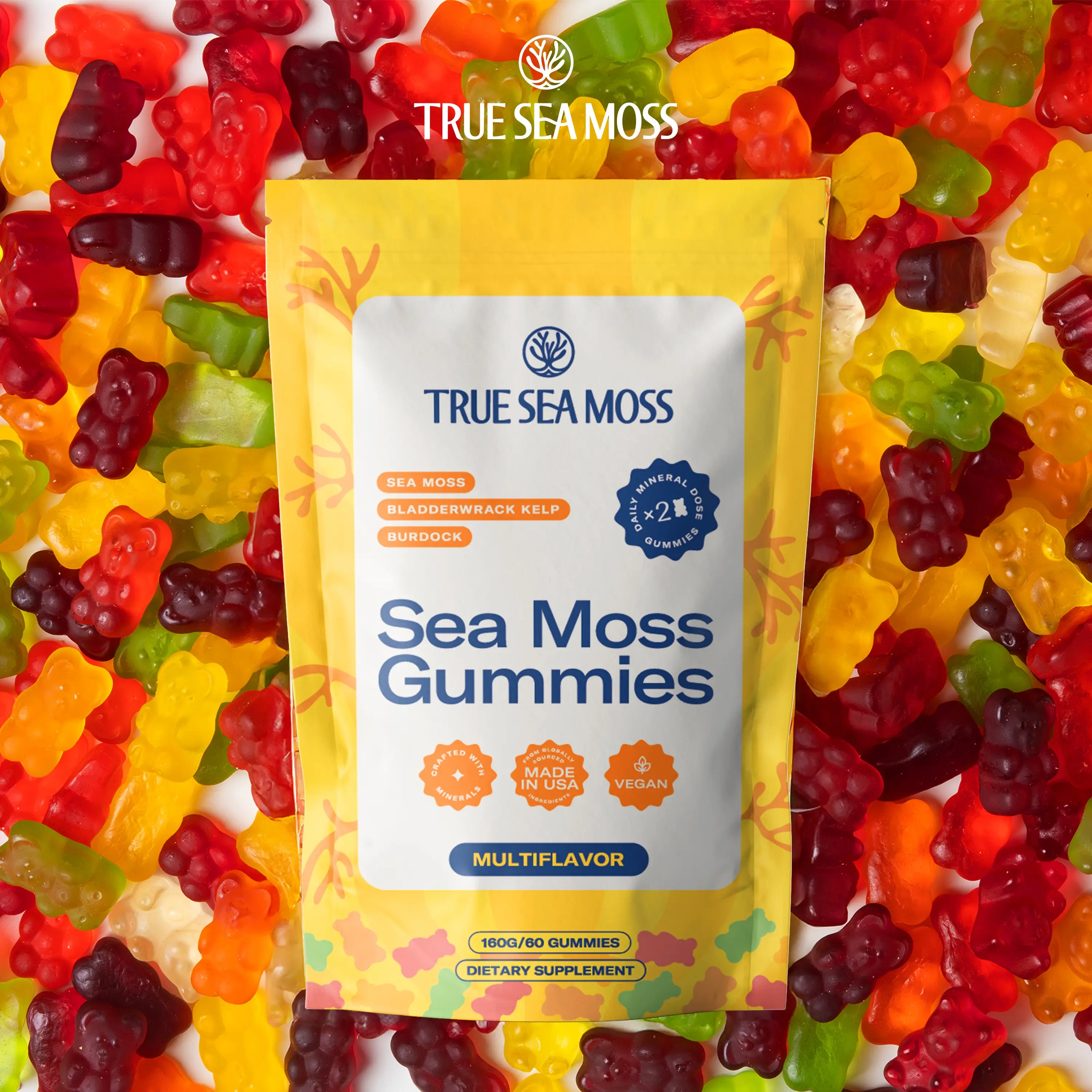 TrueSeaMoss Sea Moss Gummies - 60 Vegan Gummies with Bladderwrack Burdock Root & Magnesium - Nutritious Formula Rich in Minerals & Vitamins - Supports