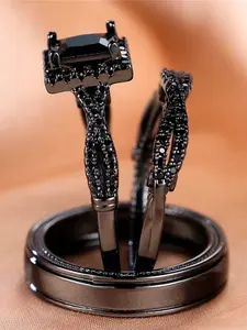 Luxury Female SyntheticCrystal Green Blue Zirconia Stone Elegant Engagement Ring Set Vintage Black Gold Color Wedding Jewelry For Women