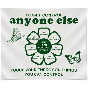 Mental Health Gifts, Motivational Wall Hanging with Green Flower and Butterfly, Mental Health Decor, Inspirational Wall Art with Self Encourage, Positive Quotes Tapestry for Bedroom Living Room Office