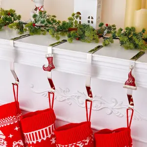 Christmas Stocking Holders for Mantles Set of 4, Colorful Stocking Hangers for Fireplaces, 4 Pack Non-Slip Stocking Hooks for Mantle, Stocking, Wreath, Hat, Gift Hook for Christmas Party Decorations