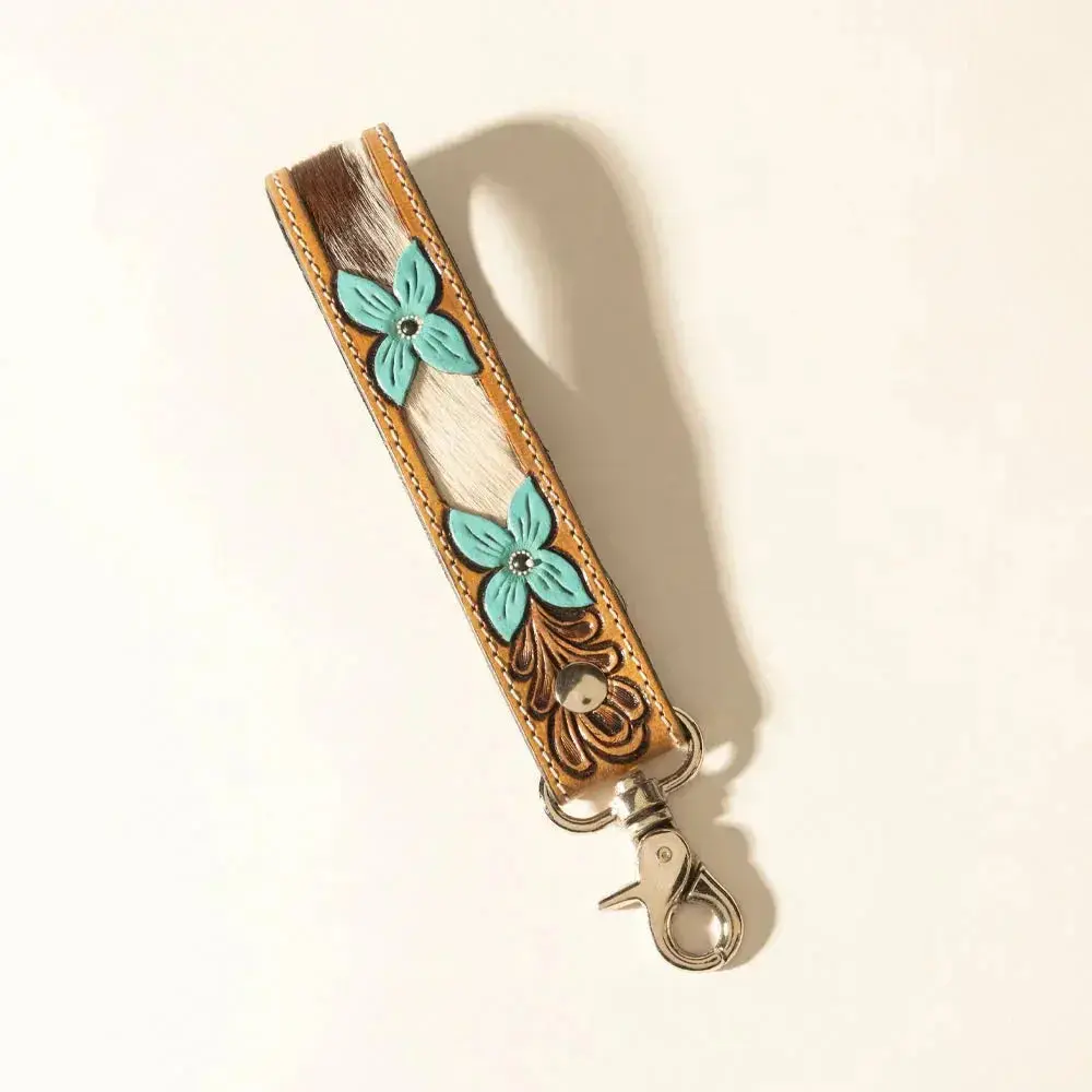 Painted Prairie Handtooled Leather Keyfob In Desert Lace Painted Prairie Handtooled Leather Keyfob In Desert Lace