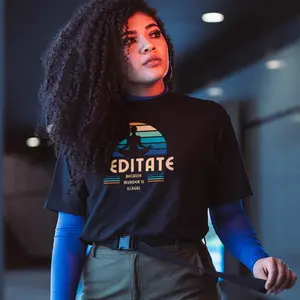 Meditate Retro T Shirt Cotton Fabric Streetwear