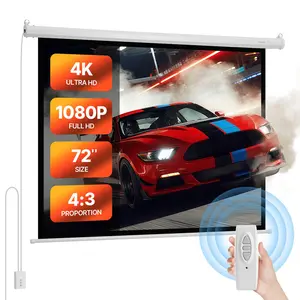 【Summervibes】VEVOR Motorized Projector Screen, 72 inch 4:3 1080 HD Electric Projection Screen, Wall Mounted Projection Dispaly Projector with Remote Control, Automatic Movie Screen for Family Home Office Theater