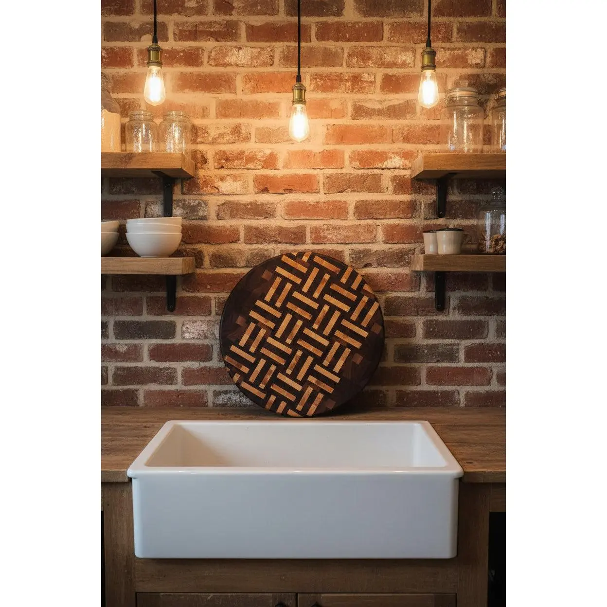 Handcrafted 16" Round End‑Grain Cutting Board — Black Walnut & Northern Hard Maple with Rubber Feet