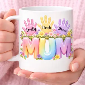 Custom Kids Mum Hand Mug | Mama Mug Design | Floral Mom | Mother's Day, Mom Birthday Present, Unique Ceramic Glassware for Birthday
