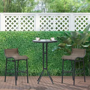 3 Piece Bar Height Outdoor Bistro Set for 2, Round Patio Pub Table 2 Bar Chairs with Comfortable Design & Strong Build, Tan