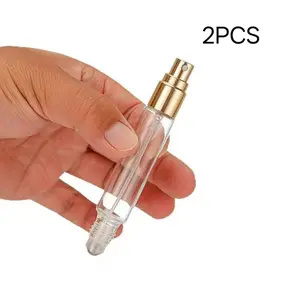 Dual-Use Cosmetic Perfume Spray Set (2 Bottles, 10ML Each), Transparent Glass Refillable, Compact Portable Travel Essential, Spray Bottle (Gloden)