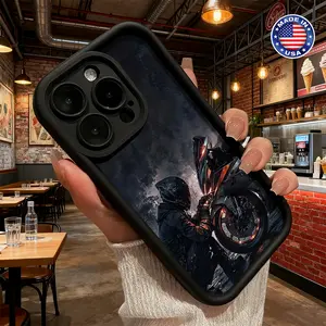 Cool Motorcycle Rider Pattern Case for iPhone 17 16 15 14 Pro Max 13 12 11 XR XS Plus Air Slim Lightweight Shockproof Anti Drop Protective Durable TPU Cover