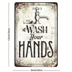 1pc Vintage "Wash Your Hands" Metal Tin Sign - Classic Bathroom Reminder Wall Art, No Frame, Ideal for Home, Bar, Cafe, Farmhouse - 8x12 inches Wall decoration iron painting