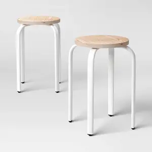 Set of 2  Plywood with Metal Base Stacking Stool White - Room Essentials