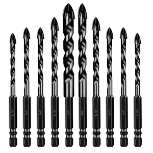 Masonry Drill Bits Set 10 count, Concrete Drill Bit Set with Tungsten Carbide Tip for Glass,Tile, Brick, Cement, Concrete, Plastic, Cinder Block,  etc