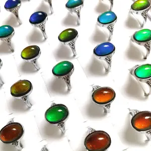 New 2026 10/30/60pcs/lot Vintage Retro Color Change Mood Ring Oval Shape Emotion Feeling Changeable Ring For Men & Women Unique Jewelry Gift for love