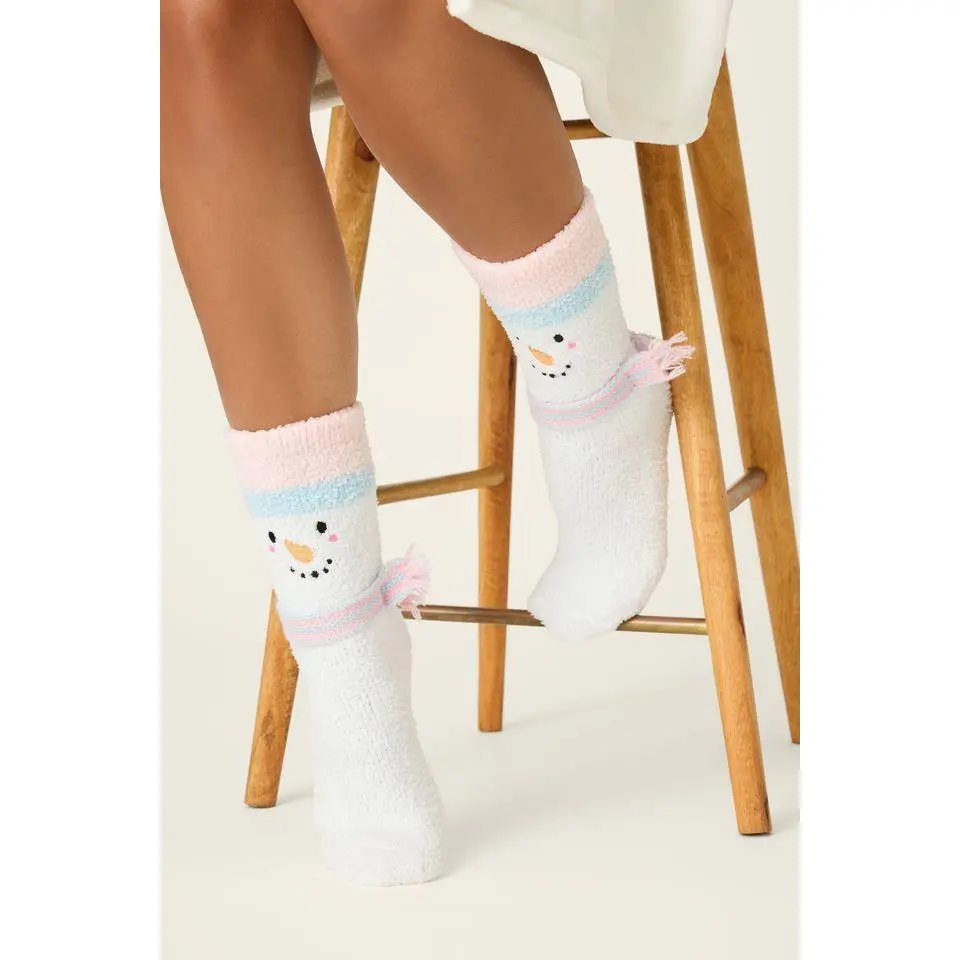 Women's Cozy Plush Slipper Socks - Playful Holiday Print, Snug Stretchy Fit, Non-Skid Gripper Soles, Elastane-Polyester Blend, Everyday Style, Cold Wash, Do Not Bleach, Casual