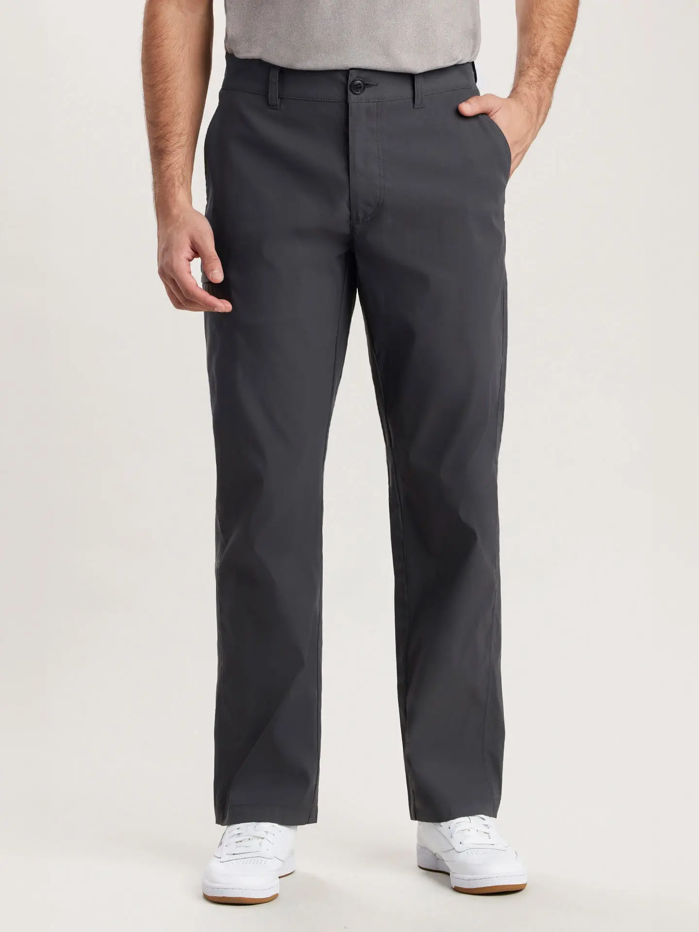 Rainier Men's UB Tech Pocketed Aesthetic Neutral All-Purpose Solid Travel Pants - Fixed Waistband, Slim Cut, Nylon Spandex, Water Repellent, UPF 50, Back Zip Pocket, Machine Washable, Tumble Dry Friendly, Affordable Casual Menswear