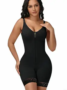 Women’s Lace Trim Bodysuit – Front Zipper Tummy Control & Butt Lifting Full Body Shaping One Piece wear faja women shaoe shaper x houston bras trainer waist firm lifter shapewear Maternity Square brazilian Sleeve Arm Compression sale up stock control butt