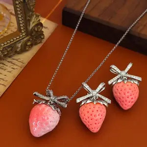 New Trendy Large Strawberry Earrings Set for Women, Sweet Cute Big Faux Strawberry Jewelry Set, Unique Designer Statement Earrings & Necklace, Lightweight Luxury High-End Aesthetic Jewelry, Fashionable Summer Fruit Style, Kawaii Gift for Her, Vacation