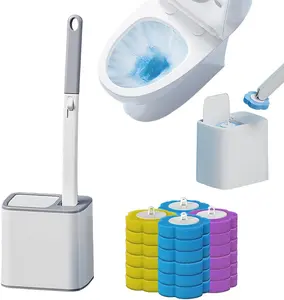 Disposable Toilet Brush, Toilet Bowl Wand Holder Set with 24PCS Cleaner Refills, Bathroom Cleaning System for Sink Bathtub Drain Wash Basin Urinal，Wall-Mount Scrubbing Toilet Brush Bathroom Cleaning Kit