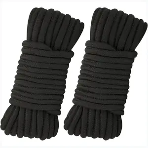 2Pcs Soft Cotton Rope, 66Ft x 8MM Thick String, Black Cotton Cord for Hanging Clothes, Binding Luggage and Home Decoration