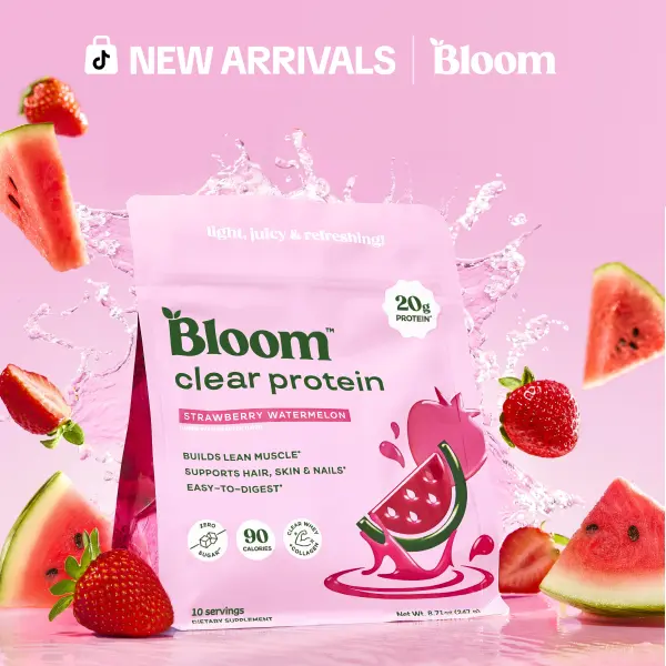 Bloom Nutrition Clear Protein - Clear Whey + Collagen Protein Blend | 20g Protein, 90 Calories, 0g Sugar, Light & Refreshing Fruity Drink | Protein for Women *contains dairy