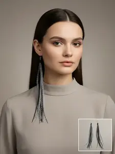 Black Gray Feather Earrings 8 Inch | Long Statement Feather Earrings | Handmade Boho Earrings