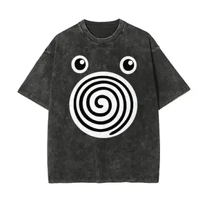 Unisex Spiral Big Eyes Cartoon Art Pattern Washed Vintage T-Shirt - Wash Cotton Retro Streetwear Aesthetic