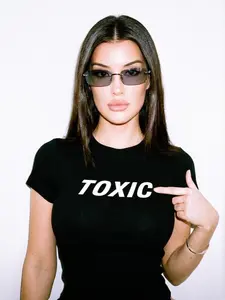 Y2K Baddie Toxic Slogan Black Fitted Graphic Tee Shirt Soft Premium Cotton Ribbed Knit Baby Tee Trendy Aesthetic Streetwear Crop Top Perfect Gift for Girls Night Out