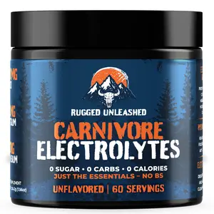 Rugged Unleashed Carnivore Electrolytes – Unflavored, Sugar Free Electrolyte Powder for Carnivore Diet, Keto & Fasting – Flavorless, High-Sodium Hydration with Magnesium, Potassium & Sodium – 60 Servings