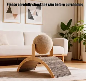 Indoor Cat Scratching Pad - Sturdy Arch-Shape, Natural Sisal Rope Ball, Wooden Stand, Wear-Proof, Multifunctional Magic Claw Mechanism, Interactive Play, Safe Indoor Pet Supply Accessory