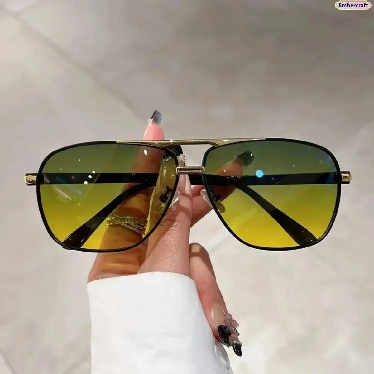 Men's Oversized Trendy Square Frame Tac Sunglasses - Retro, Polarized, Photochromic, UV Protection, Double Bridge Fashionable Multifunctional Shades for Driving, Large Size Daily Wear, Oversized Trendy Sunglasses,summer outifit,travel essentials, Metal Al
