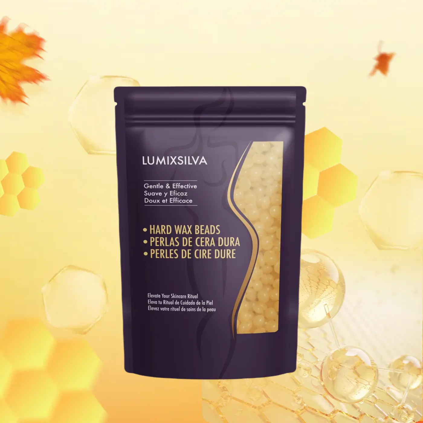 LUMIXSILVA Solid Honey Hard Wax Beads - Gentle, Effective Hair Removal for Adults' Sensitive, Dry, Combination Skin, 36 Months Shelf Life, Home Use (Bikini Line)