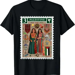 100% Cotton Palestine Stamp Retro Palestine Women Palestinian Flag Gaza T-Shirt