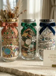 Costume Jewelry Jar Collection - Assorted Necklaces, Rings, Earrings, Bracelets & Beads - Ideal Gift for Jewelry Enthusiasts