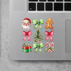 Pink Christmas Coquette Bow Santa Pattern Christmas Trees 2x2 inches Cut Out Sticker