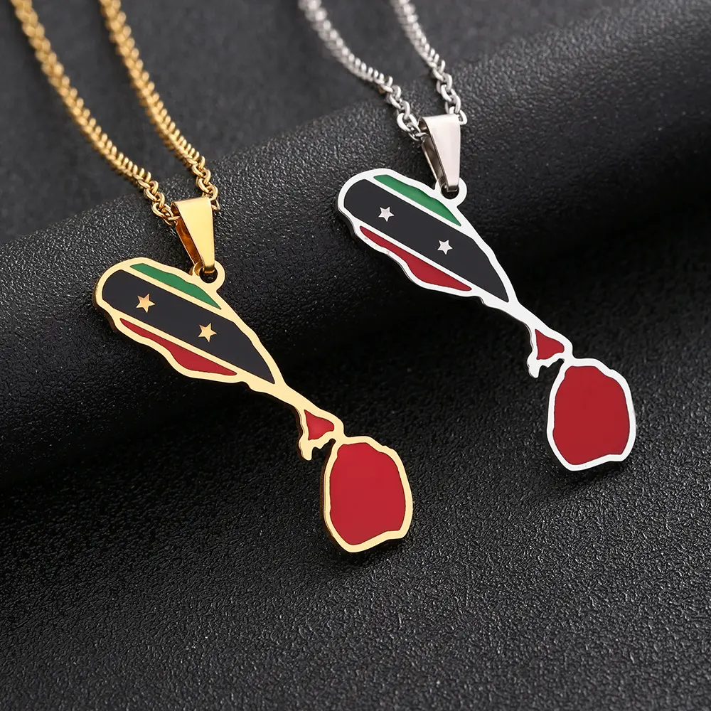 New Saint Kitts and Nevis Federation map necklace stainless steel necklace unisex couple necklace vintage jewelry