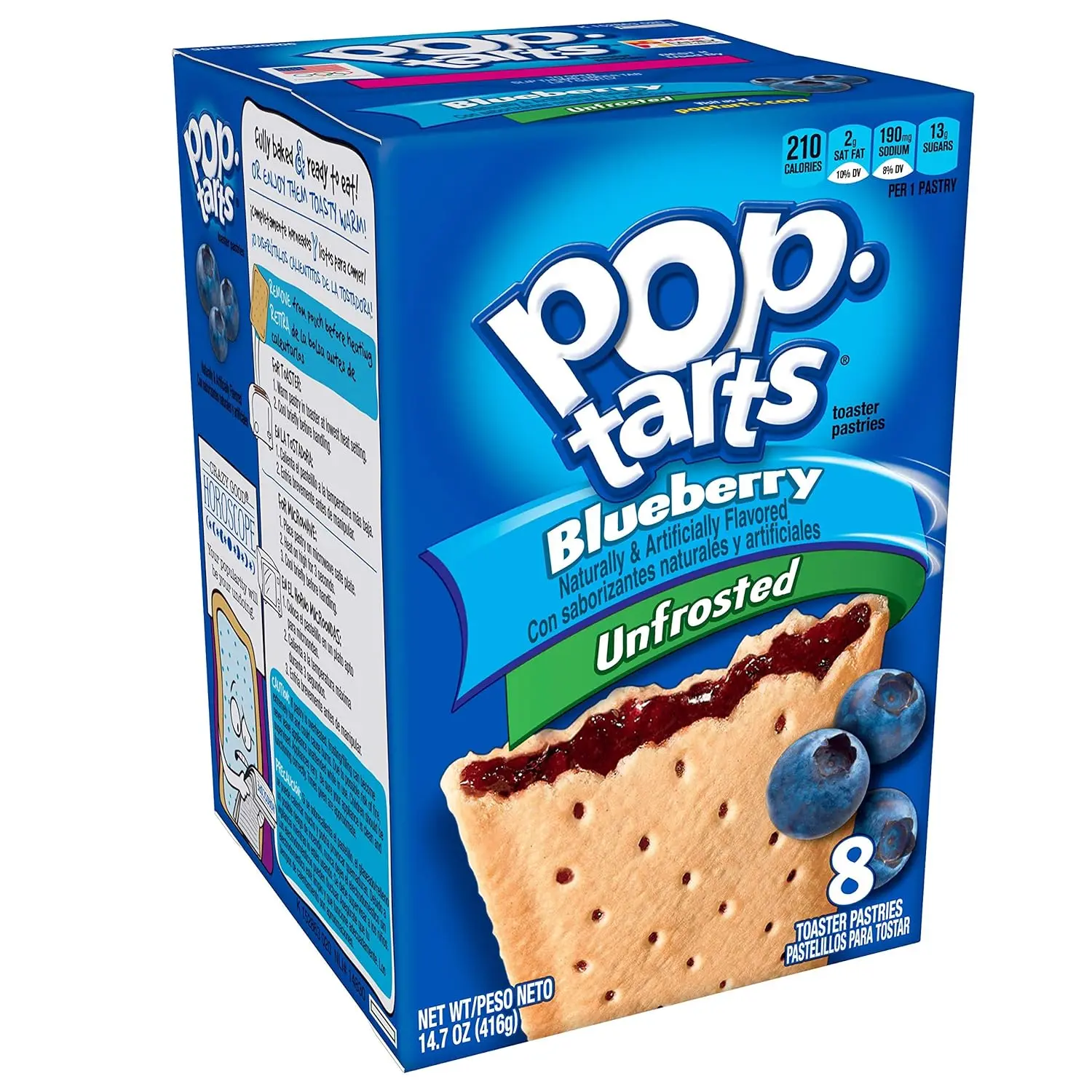 Pop-Tarts Breakfast Toaster Pastries, Unfrosted Blueberry Flavored, 14.7 oz (8 Count)