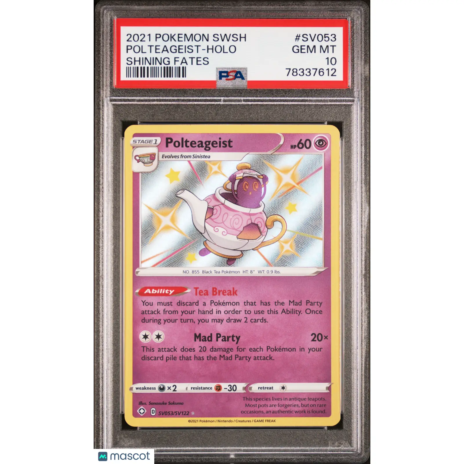 PSA 2021 Pokémon Polteageist #SV053 Shining Fates 10 GEM MINT Graded Card