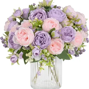 4 Bouquets Artificial Peony Flowers, Mixed Silk Peony Fake Flowers, Table Centerpiece Decor, Wedding Party Home Decoration Ornaments