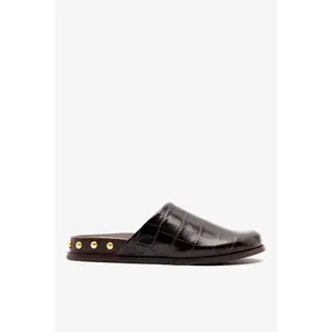 Larroudé x Kenneth Cole: Clog Dark Oak Croco Leather