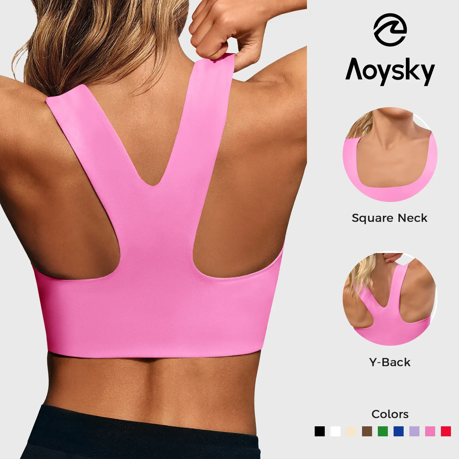 Aoysky Women's Buttery Soft Square Neck Padded Support Seamless Longline Synthetics Sports Bra - Gym Workout Apparel, Bralette as a Top, Compressive Activewear Crop Top for Yoga, Running