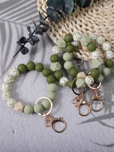 Avocado Keychain, Silicone Beaded Bag Charm, Style Key Ring, Stylish Keychain, Leopard Print Pendant, Anti-Lost Wrist Strap, Fashionable Accessory